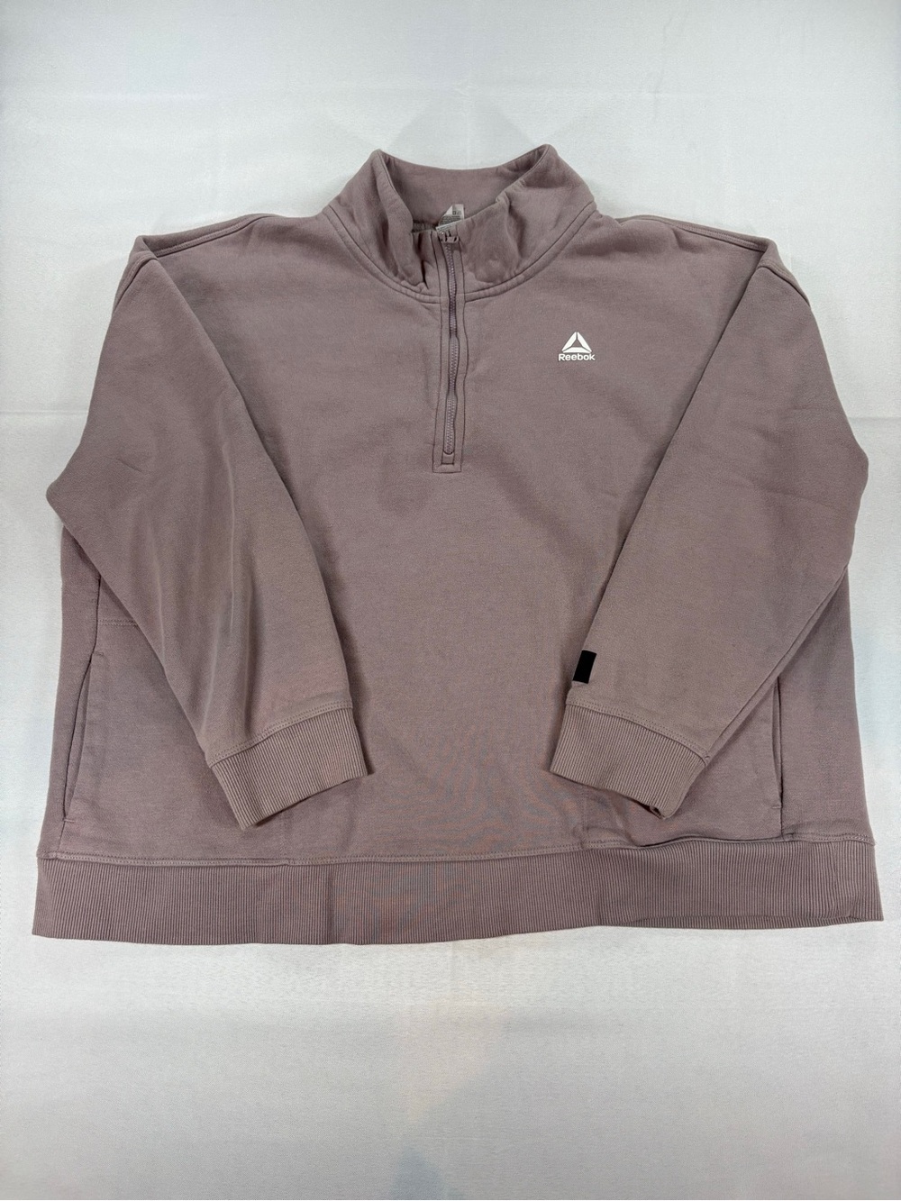 Reebok Oversized Quarter Zip Fleece Pullover Sweatshirt XXL Mauve Dusty Rose